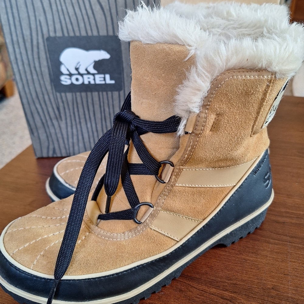 Sorel Tivoli II Womens Curry Faux Fur Winter Lace Boots Sz 9.5 New W OG Box VGC